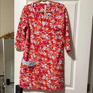 Uncle Frank Floral Kids Dress - Red and Light Blue